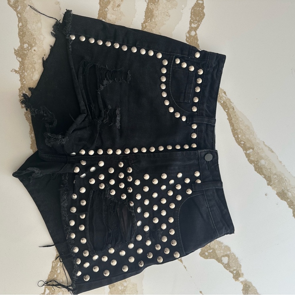 Studded Black Jean Shorts